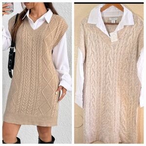 Cupcake And Cashmere Cream Cable Knit Sweater Dress with White Collar